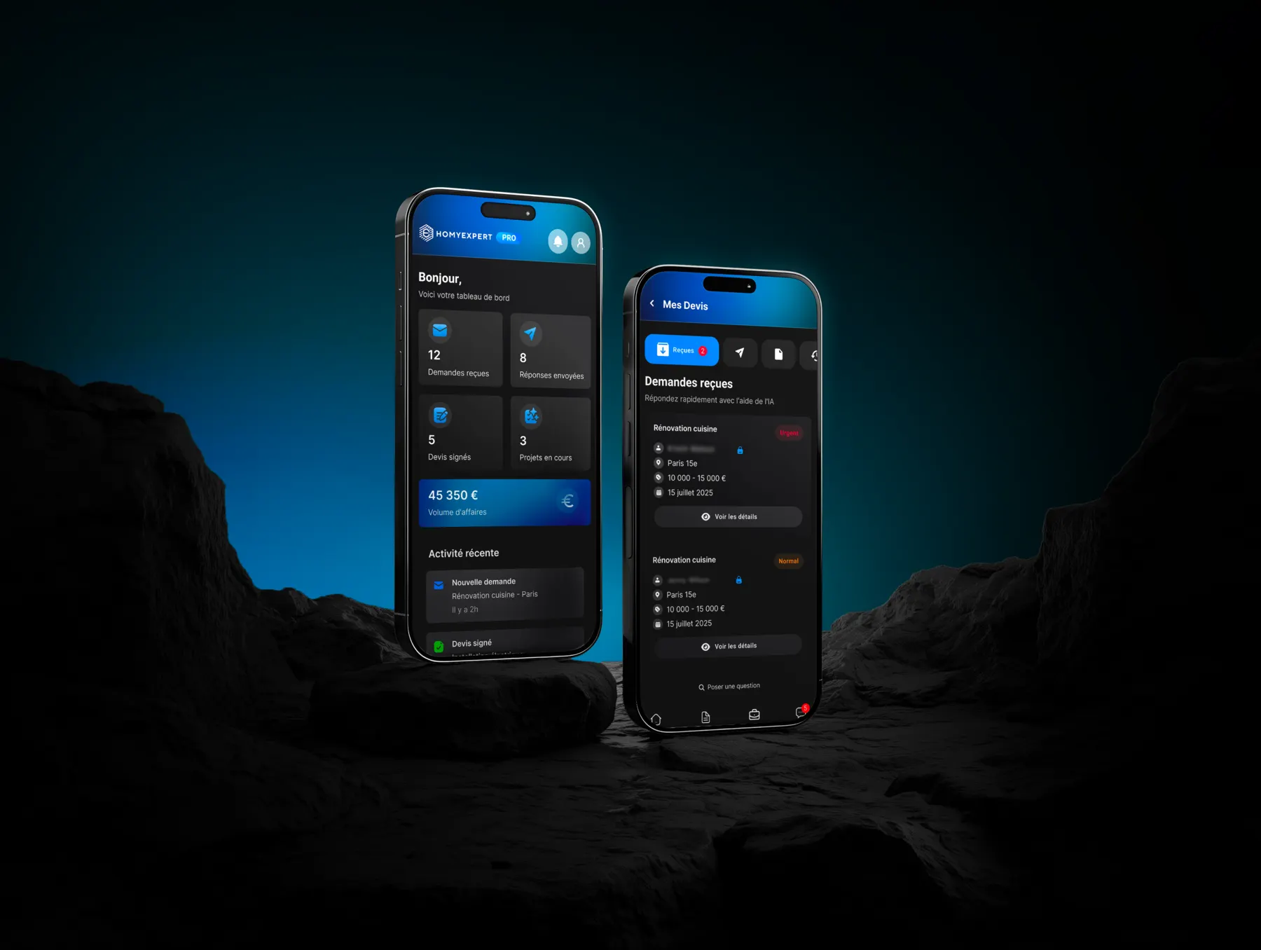 L'app Homy Expert sur deux téléphones